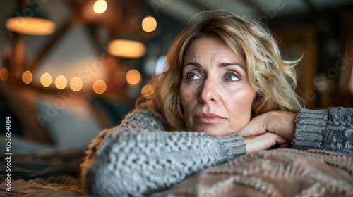 A Menopausal Mature Woman Suffering From Insomnia In Bed At Home, High Quality, HD