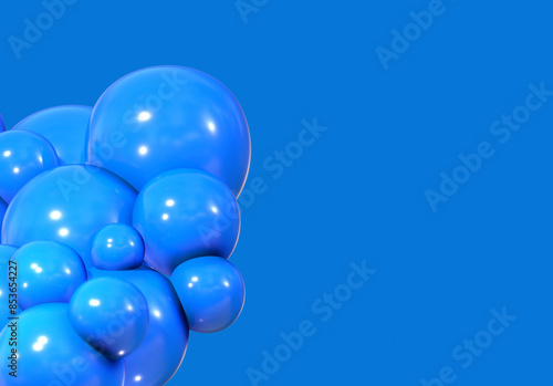 3D balls blue color balloon glossy 3d render shepres ball group background