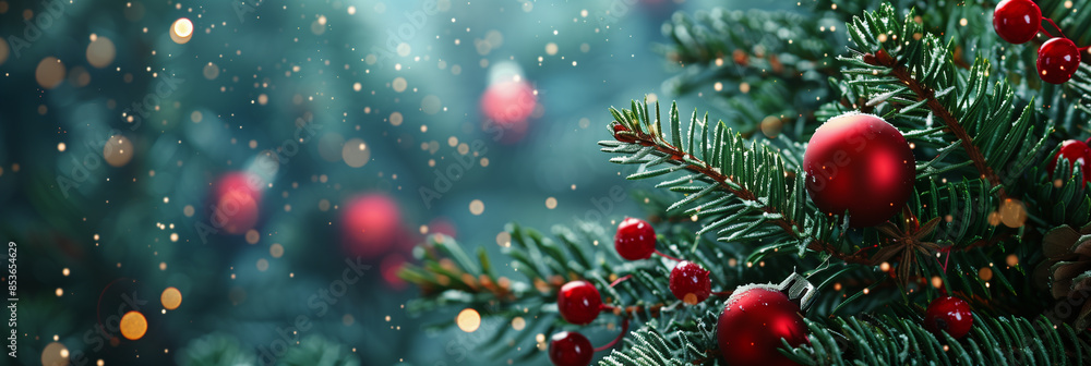 Christmas themed banner background with christmas tree and lights with space for text Christmas themed banner background with christmas tree and lights with space for text
