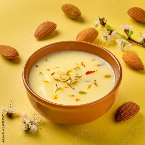 Indian special sweet food rabri or rabdi made with pure milk garnished with dry fruits photo