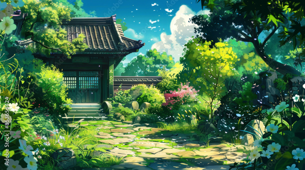 illustration art garden of spring style art anime illustration art garden of spring style art anime