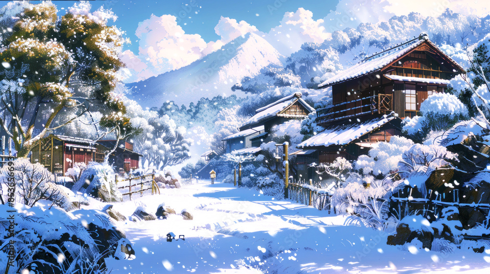 illustration art gardern at winter style art anime illustration art gardern at winter style art anime