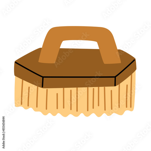 Hand washing brush with handle and bristle. Manual cleaning tool for housework. Household supply. Flat vector illustration isolated on white background