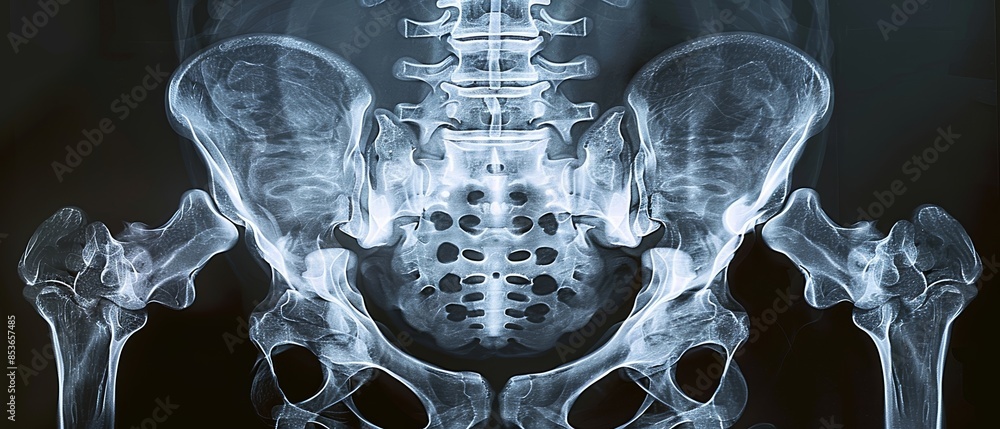 X-ray image of a human pelvis and spine. Stock Photo | Adobe Stock