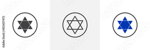 Star of david flat thin line icon collection.