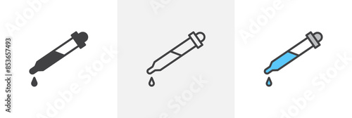 Eye dropper half flat thin line icon collection.