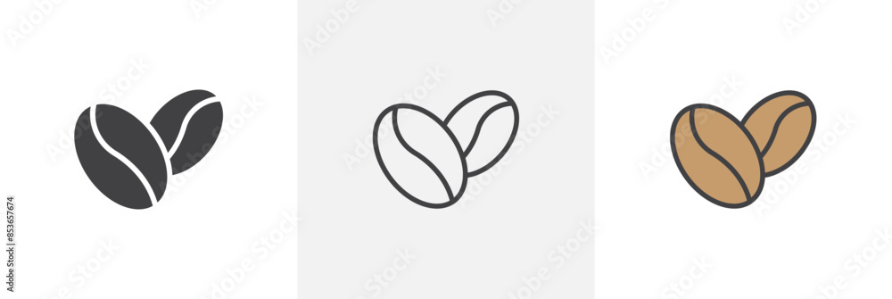 Coffee beans flat thin line icon collection. Coffee beans flat thin line icon collection.