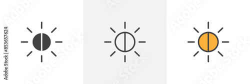 Brightness flat thin line icon collection.
