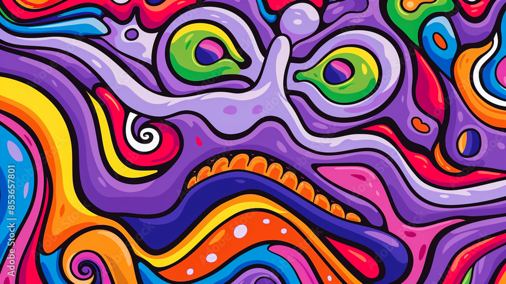 A trippy monster in dynamic visual effect captures psychedelic design’s essence. A trippy monster in dynamic visual effect captures psychedelic design’s essence.