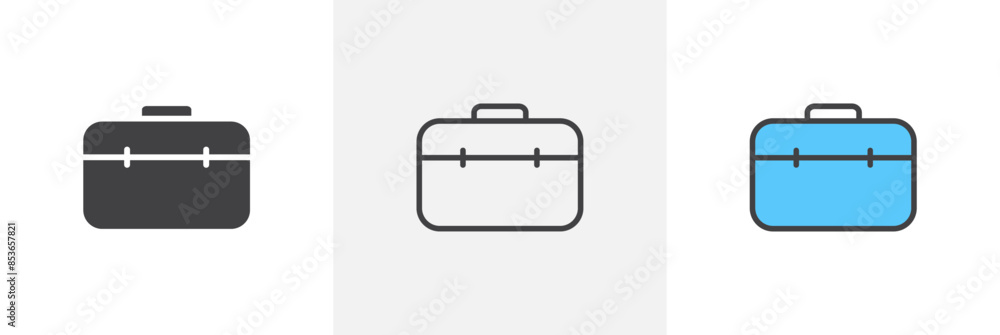 Briefcase flat thin line icon collection. Briefcase flat thin line icon collection.