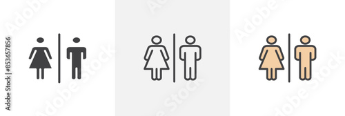 Restroom flat thin line icon collection.