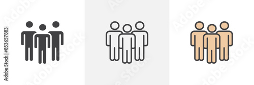 People flat thin line icon collection.