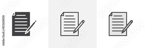 Note flat thin line icon collection.