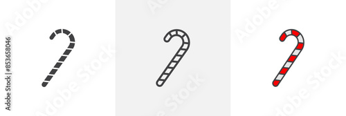 Candy cane flat thin line icon collection.