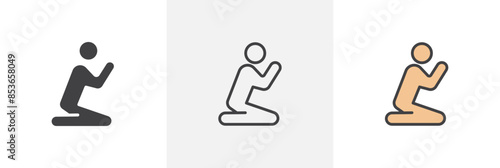 Person Praying flat thin line icon collection.