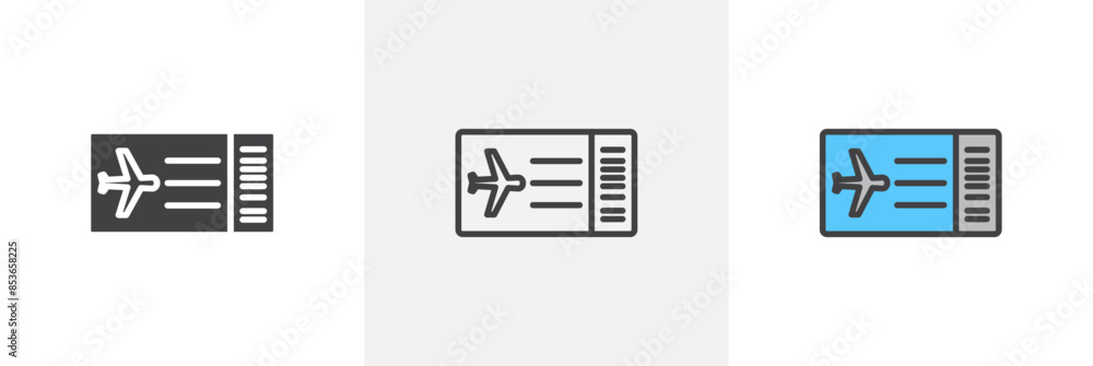 Ticket airline flat thin line icon collection. Ticket airline flat thin line icon collection.