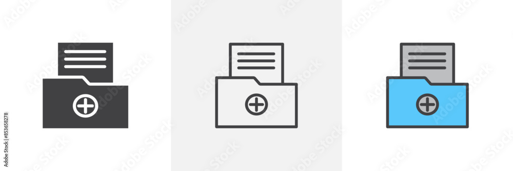 File medical flat thin line icon collection. File medical flat thin line icon collection.