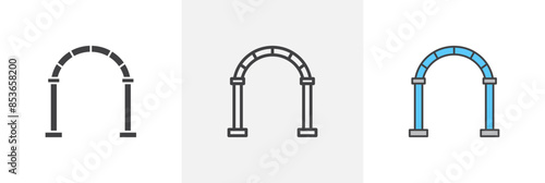 Archway flat thin line icon collection.