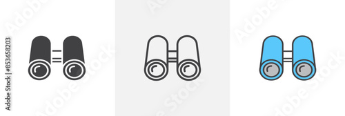 Binoculars flat thin line icon collection.