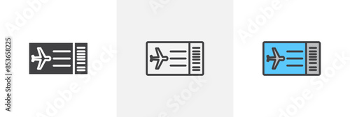 Ticket airline flat thin line icon collection. © iconic