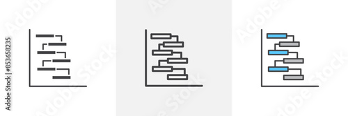 Chart gantt flat thin line icon collection.