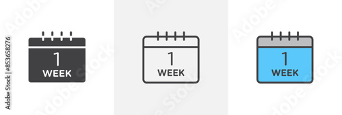 Calendar week flat thin line icon collection.