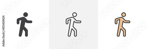 Person walking flat thin line icon collection.