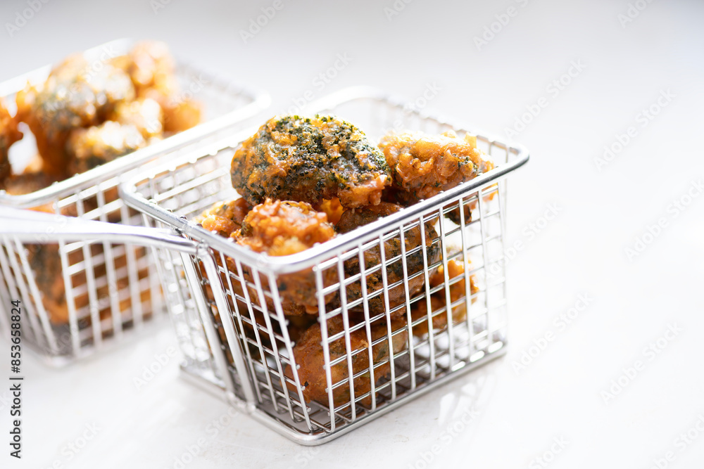 street food truck fried broccoli in batter