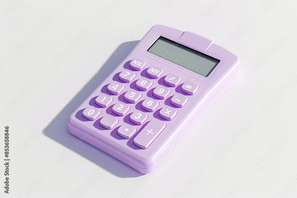 Purple calculator on bright white paper background. Office supplies. Education. Back to school. Top view. Place for text. Retro calculator. Accounting. Business Planning. Financial concept. Close up Purple calculator on bright white paper background. Office supplies. Education. Back to school. Top view. Place for text. Retro calculator. Accounting. Business Planning. Financial concept. Close up