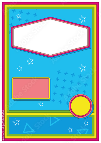 1980s - 1990s Background, Vintage Style Poster Template, Colorful Frames, Geometric Shapes, 80s - 90s Colors. Template for Vintage Party Posters, Invitations, Illustrations