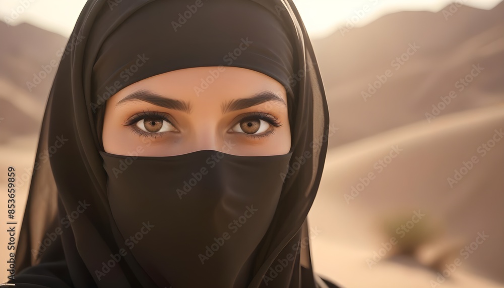 Arabic afghan arabian woman in a traditional black veil burka niqab burqa close up portrait Arabic afghan arabian woman in a traditional black veil burka niqab burqa close up portrait