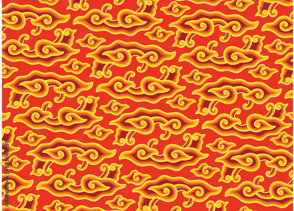 Motif Mega Mendung, batik motif typical of West Java Indonesia, curved line pattern with cloud objects, with developments and various artistic colors Motif Mega Mendung, batik motif typical of West Java Indonesia, curved line pattern with cloud objects, with developments and various artistic colors