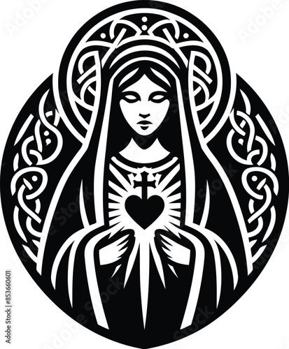 virgin_marry in silhouete with celtic knot pattern illustration