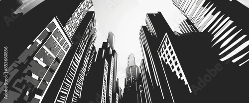 Monochrome Abstract Urban Landscape, Cartoon
