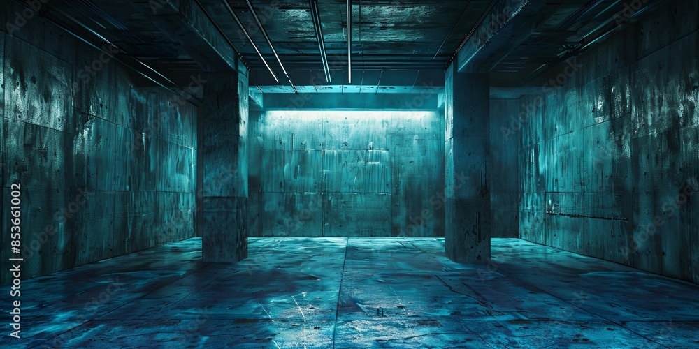 Expansive Dark Blue Studio with Dramatic Lighting Expansive Dark Blue Studio with Dramatic Lighting