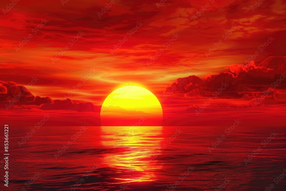 Sunset Reflection over the Ocean. Beautiful Red Sun in the Big Sky Sunset Reflection over the Ocean. Beautiful Red Sun in the Big Sky