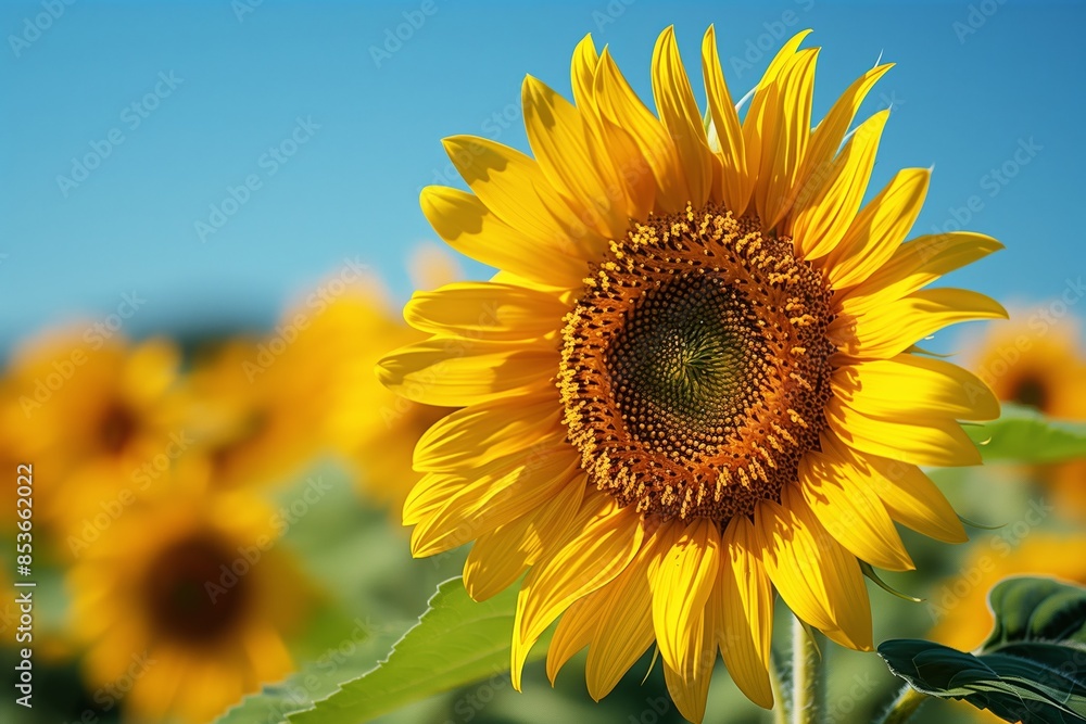 Fototapeta premium Radiant Sunflower Bloom against Blue Sky