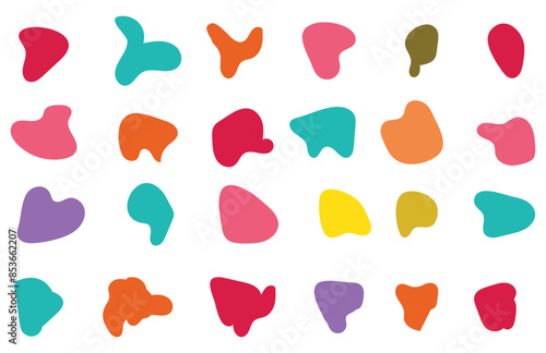 coloring and black/white Blob shape organic set. Fluid cooler blob shape vector for abstract design. Abstract watery forms template. Organic blobs set icon on transparent background.