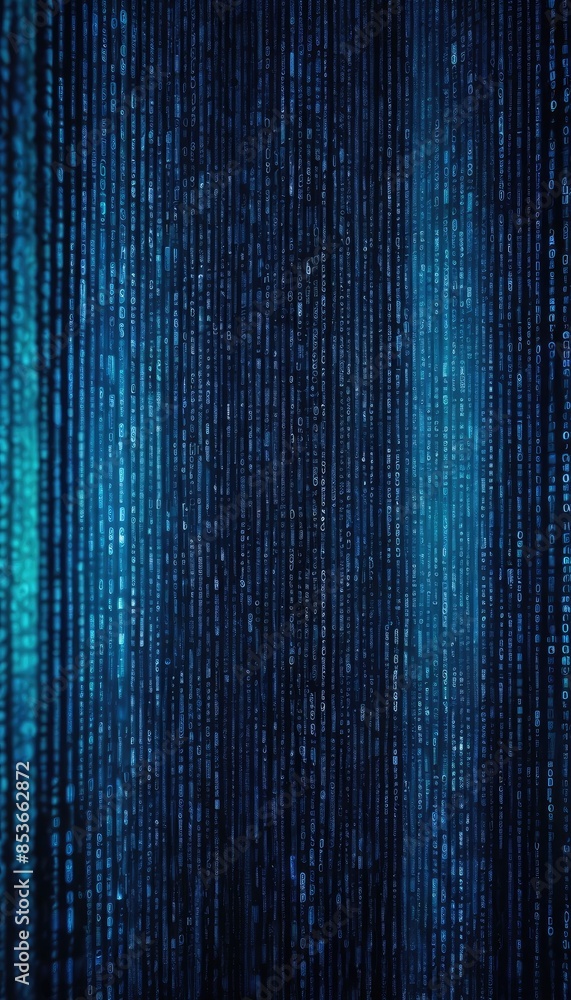 Cascading blue binary code on a dark canvas, depicting the immersive experience of the digital universe Cascading blue binary code on a dark canvas, depicting the immersive experience of the digital universe