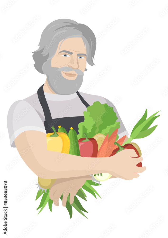 Elderly farmer and vegetable harvest Elderly farmer and vegetable harvest