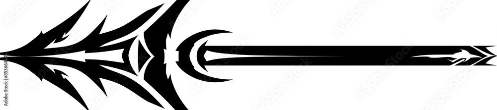 Elegant Black Arrow with Spiraling Tribal Lines on White Background Elegant Black Arrow with Spiraling Tribal Lines on White Background