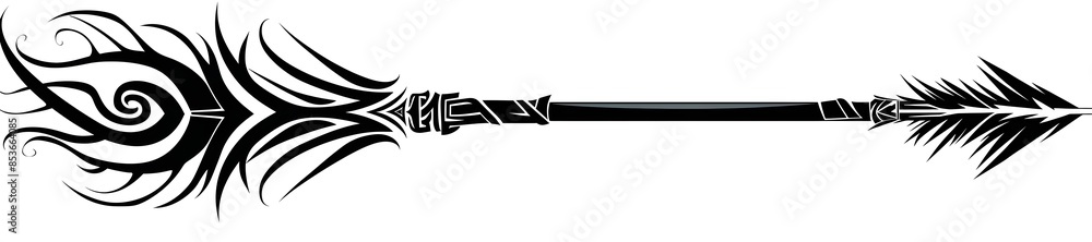 Tribal Style Black Arrow with Spiral End on White Background Tribal Style Black Arrow with Spiral End on White Background