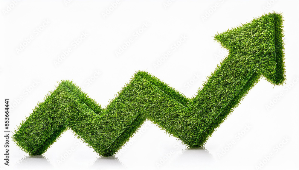 Green arrow made of grass pointing upwards, symbolizing eco-friendly growth and sustainability in a lush, natural environment Green arrow made of grass pointing upwards, symbolizing eco-friendly growth and sustainability in a lush, natural environment
