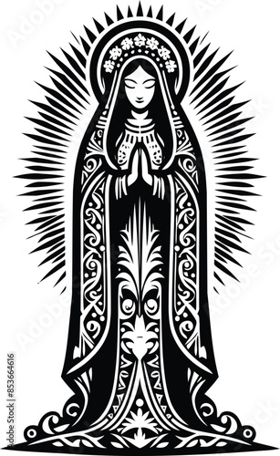  virgin_marry silhouete with Polynesian ethnic pattern illustration