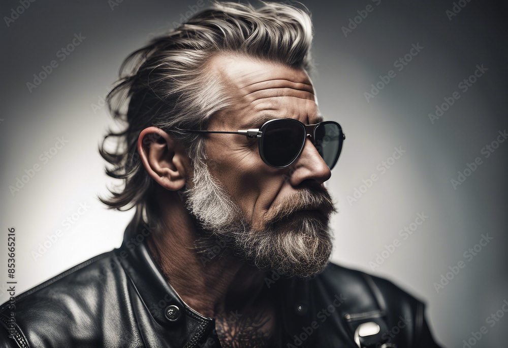 Obraz premium portrait of an American biker man, isolated white background