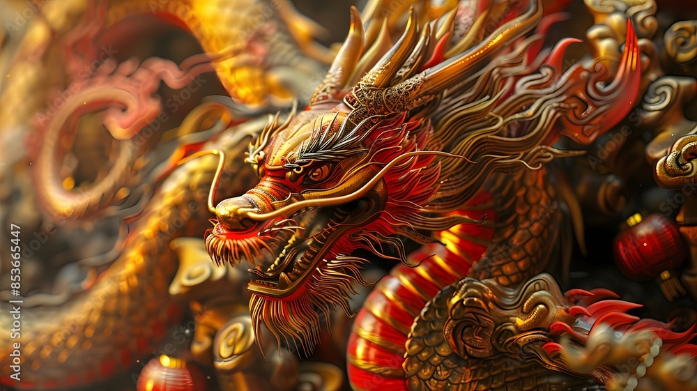 Red and gold dragon. Red and gold dragon.