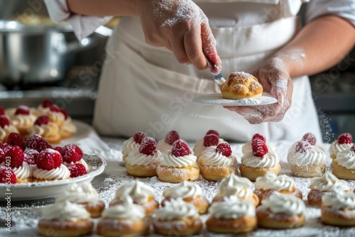 Sweet Delight: Anonymous Female Baking Delicious Desserts and Cream Puffs
