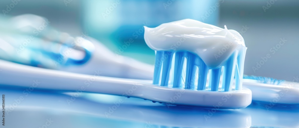 Close-up of toothpaste being applied to a toothbrush, highlighting daily oral hygiene routines Close-up of toothpaste being applied to a toothbrush, highlighting daily oral hygiene routines