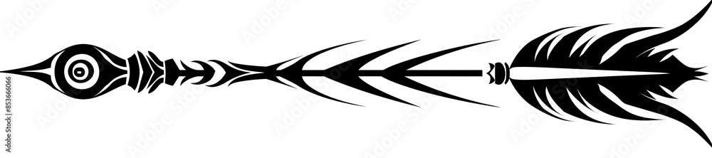 Black Tribal Arrow with Spiral Motif on White Background Black Tribal Arrow with Spiral Motif on White Background