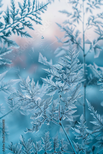 Delicate Frost Patterns Resembling FernLike Leaves photo